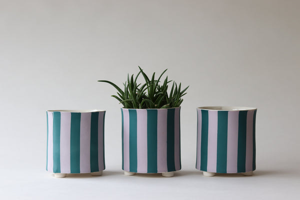Footed Striped Planter - Swell and Lavendar