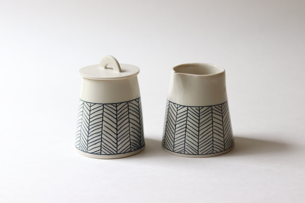 Herringbone Creamer + Sugar - White