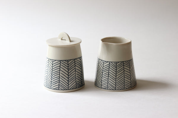 Herringbone Creamer + Sugar - White