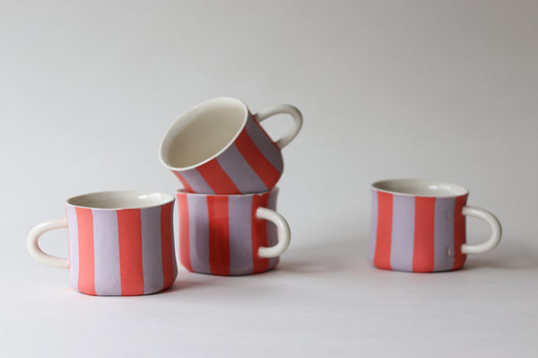 Mini Mug with Stripes - Coral and Lavendar