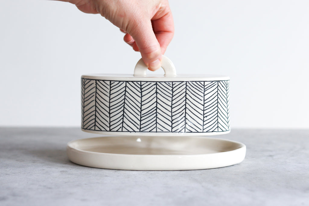 Herringbone Butter Dish - White