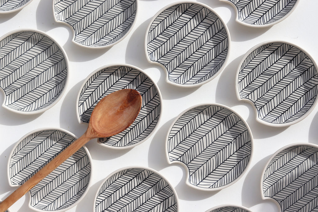 Herringbone Spoon Rest - White