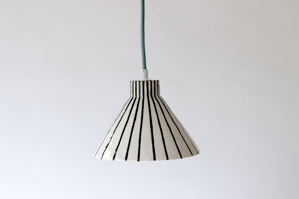 Pinstripe Pendant Swag Light - Sage