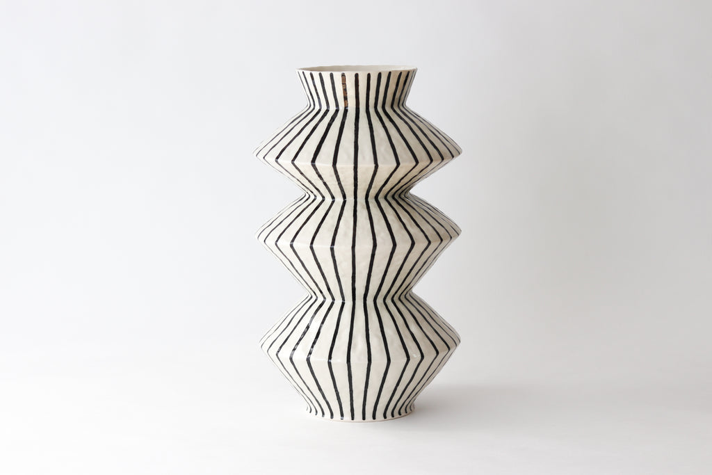 Tall Pinched Vase - Black + White
