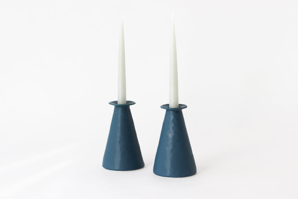 Pinched Candlestick Holder - Deep Ocean
