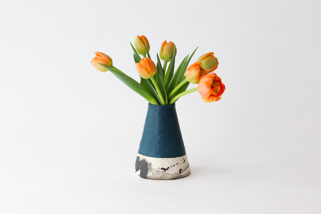 Pinched Splatter Bud Vase - Deep Ocean