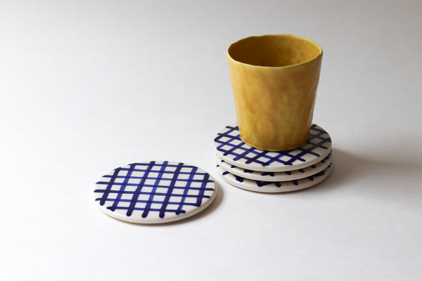 Grid Patterned Coaster Set of 4 - Cobalt