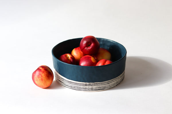 Everyday Pinched Serving Bowl with Stripes