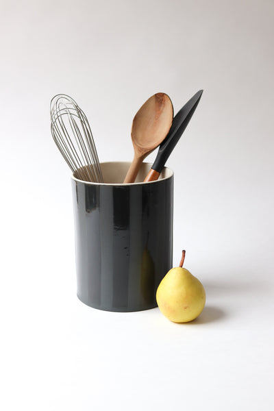 Utensil Holder with Glaze Stripes- Black