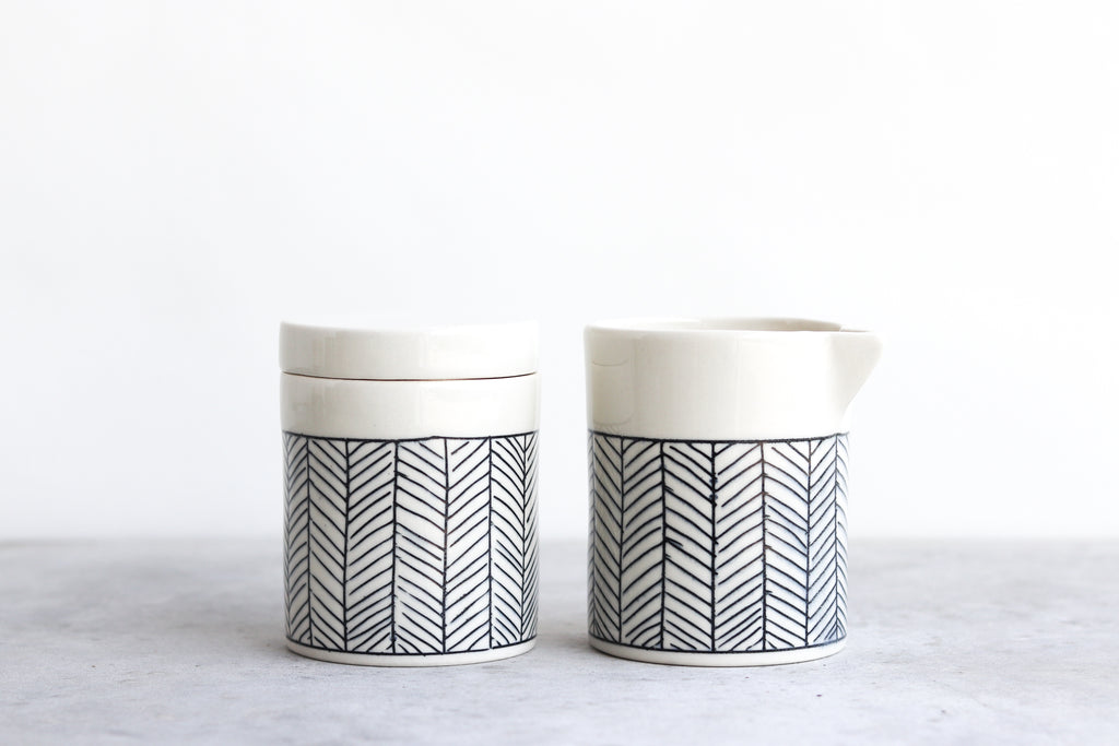 Herringbone Creamer and Sugar Set - White