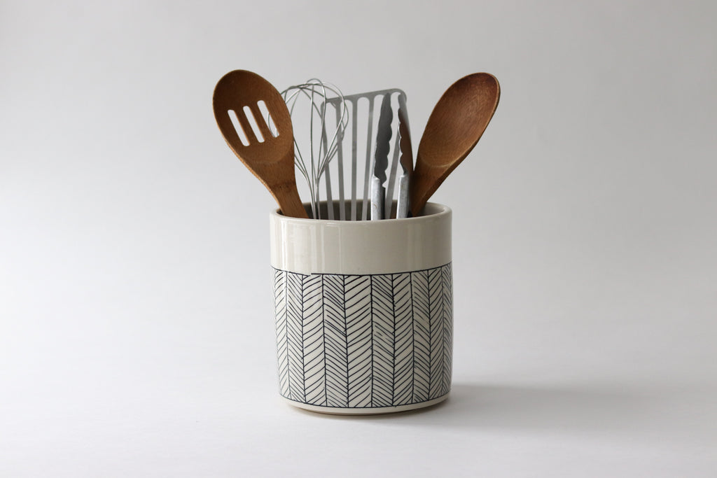 Herringbone Utensil Holder - White