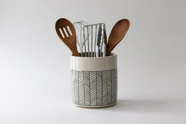 Herringbone Utensil Holder - White