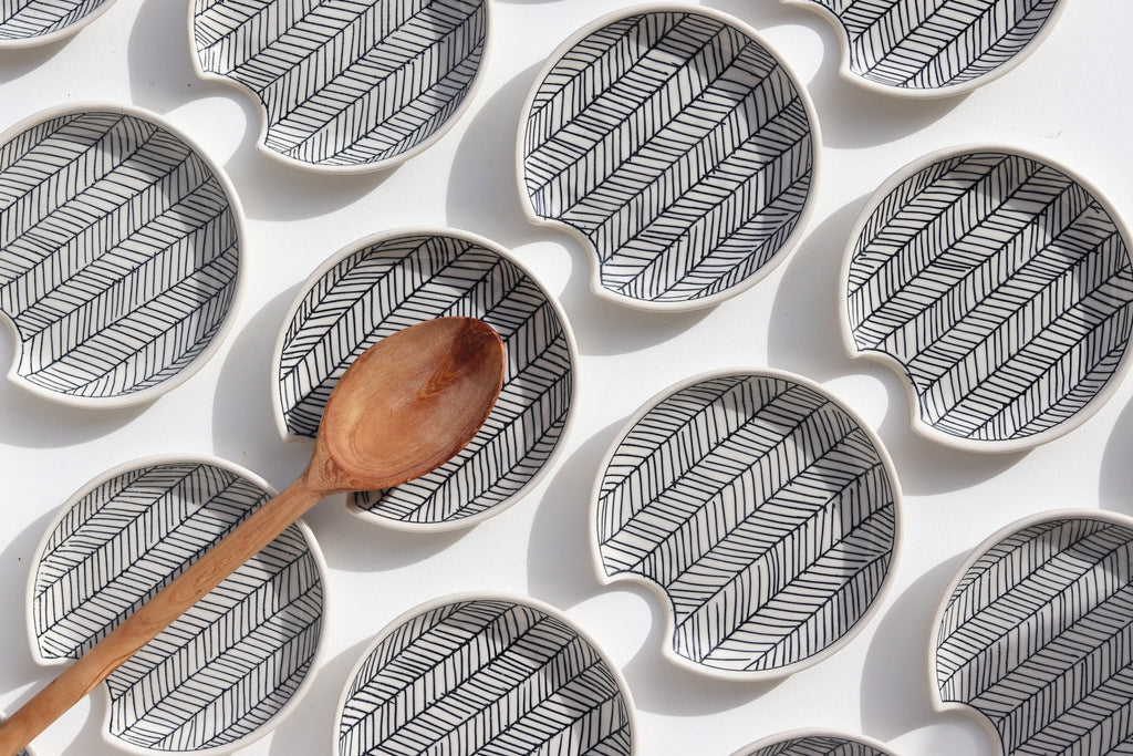 Herringbone Spoon Rest - White