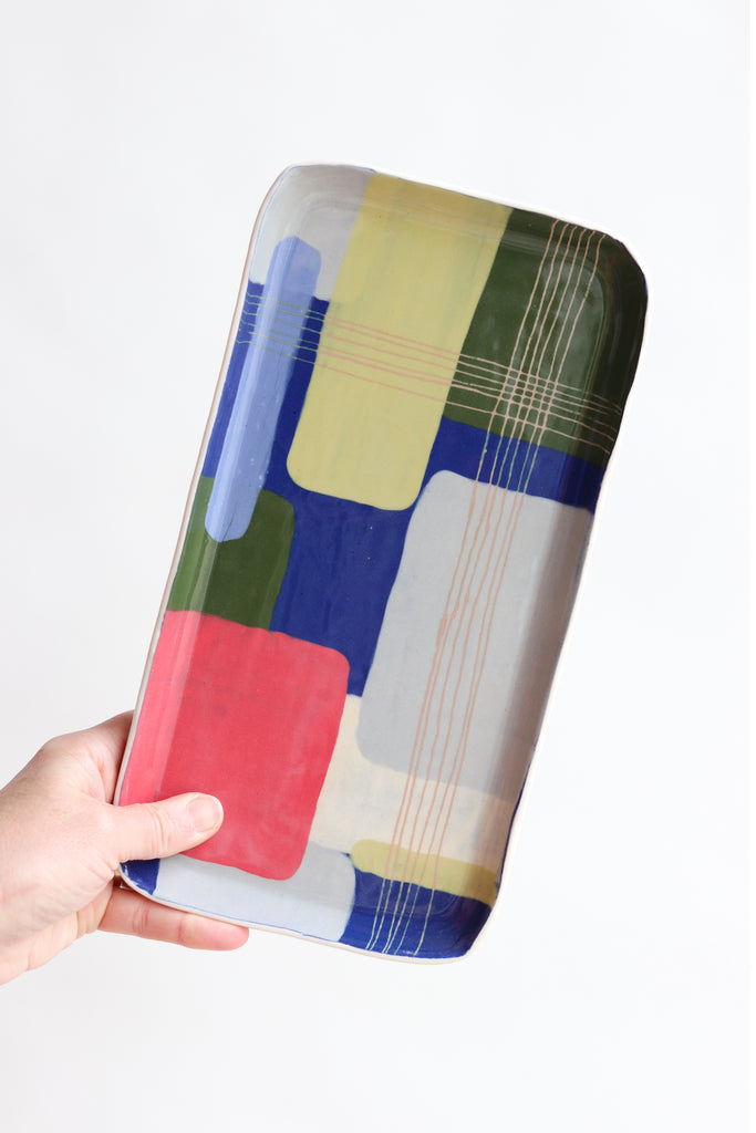 Newsprint Transfer Rectangle Tray - Multicolored