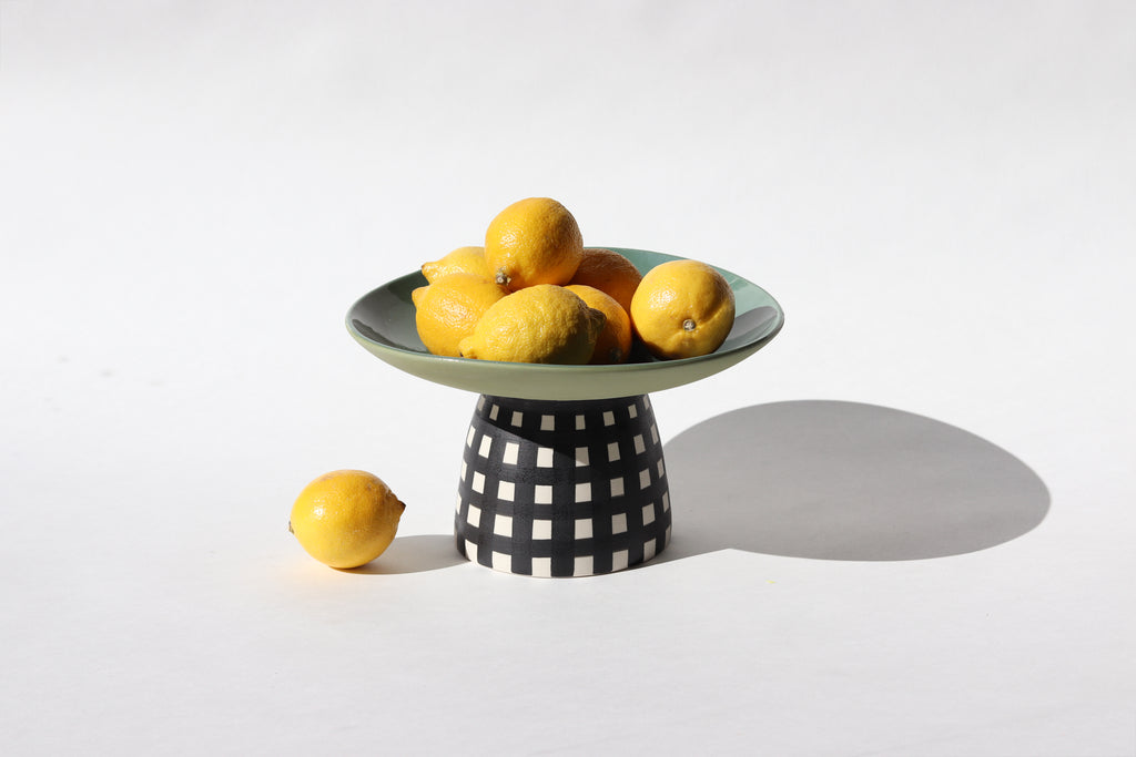 Grid Pedestal Bowl - Sage