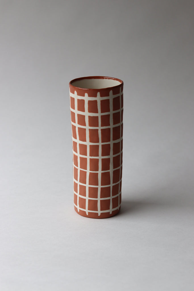 Matte Grid Vase - Rust - SECOND