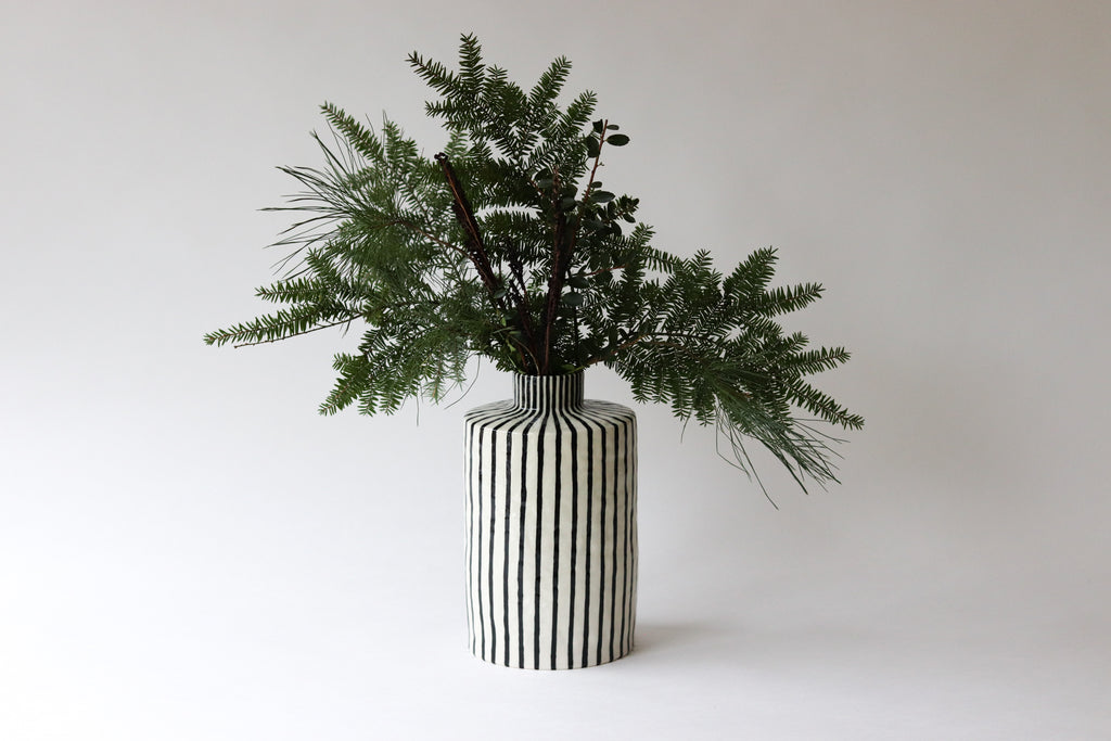 Pinstripe Vase - Black and White