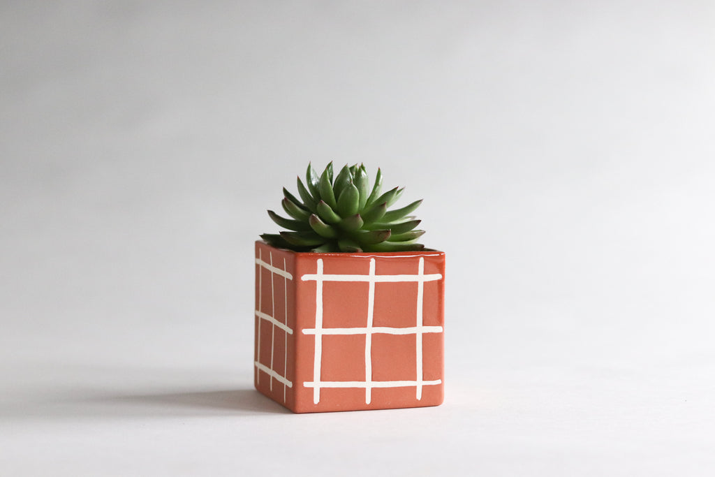 Square Grid Planter - Rust